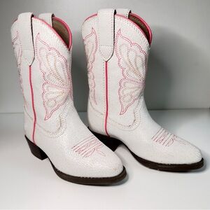 Ariat Girls 9.5 Heritage Butterfly Pink/Ivory Suede Leather Cowboy/Cowgirl Boots